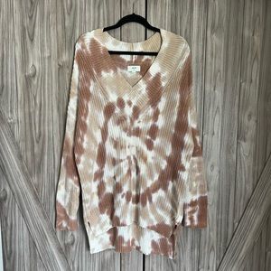 Aerie Tie Dye V-Neck Sweater Brown Oversized Pullover Women's Size M